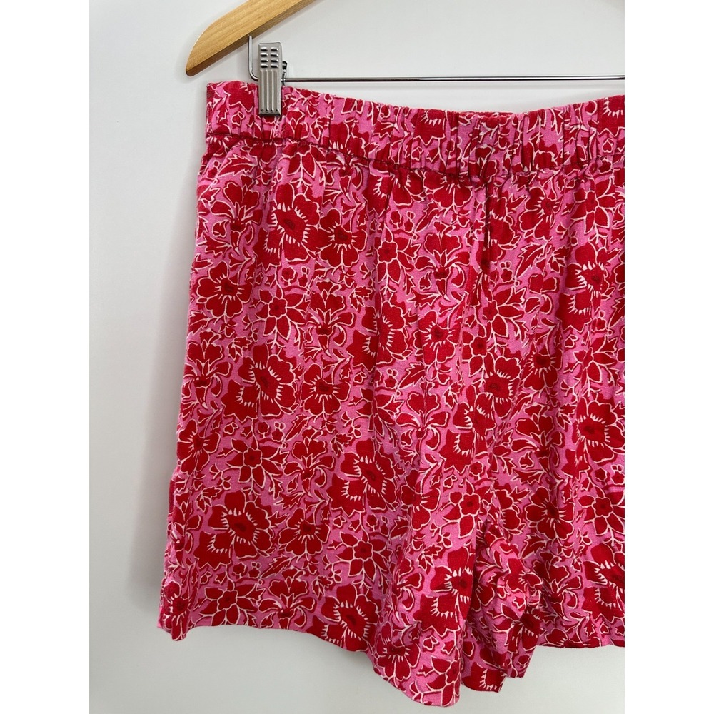 J.Crew Floral Linen Blend Elastic Back Shorts BY449 Red Pink Women's Size 12 - Picture 11 of 13